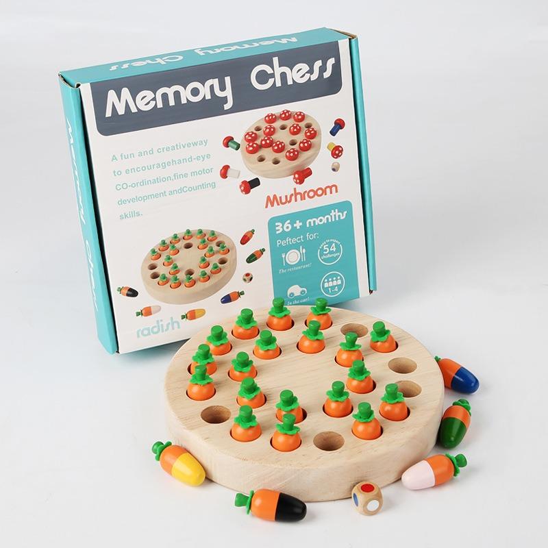 Kids Wooden Radish Mushroom Memory Chess Game Early Educational Toy