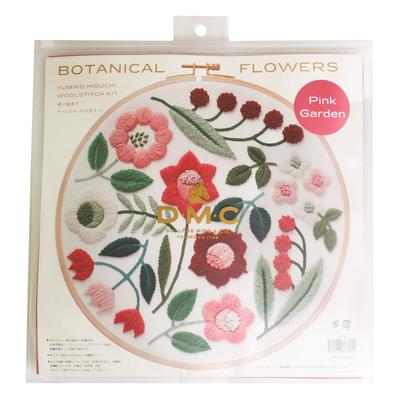 Kit de Bordado DMC Yumiko Higuchi 3 Pontos de Lã Kit de Flores Botânicas Jardim Rosa Diâmetro 25cm Vol. DMC-JPT37