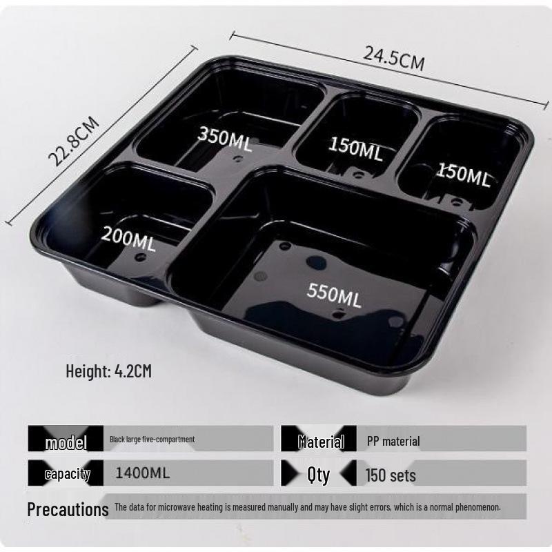 Custom Multi-Compartment Disposable Food Containers - 4, 5, or More Compartments - Takeaway Bento Fast Food Boxes, Rectangular Lunch Boxes