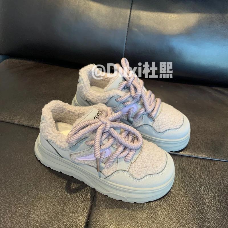 Ugly cute velvet board shoes women's winter new lamb wool cotton shoes versatile student sports and leisure