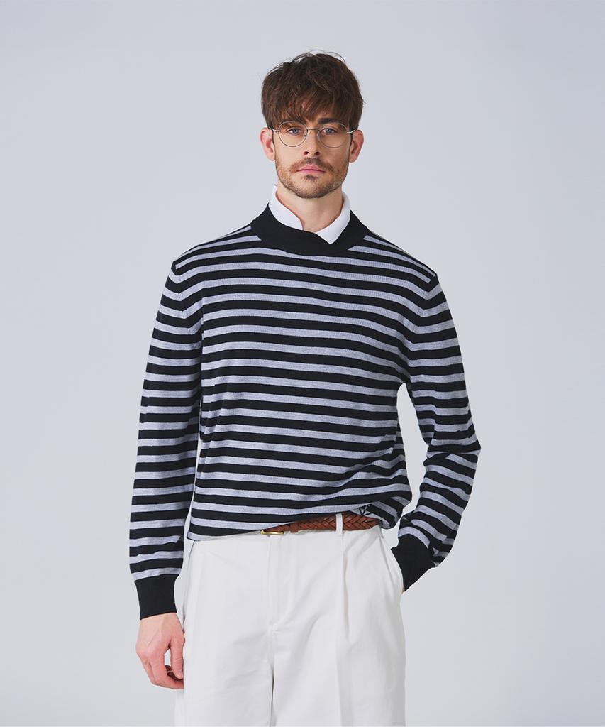 Geonjiulleunseu Super Fine Merino Wool Striped Knit Mock Neck Collection