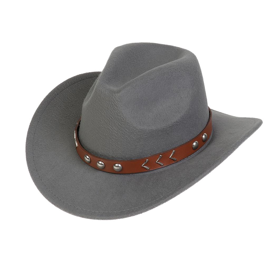 Women Men Western Cowboy Hat, Wide Curved Brim Felt Cowgirl Hat, Vintage Jazz Riding Hat, Removable Hat Belt, Head Circumference 56‑58cm