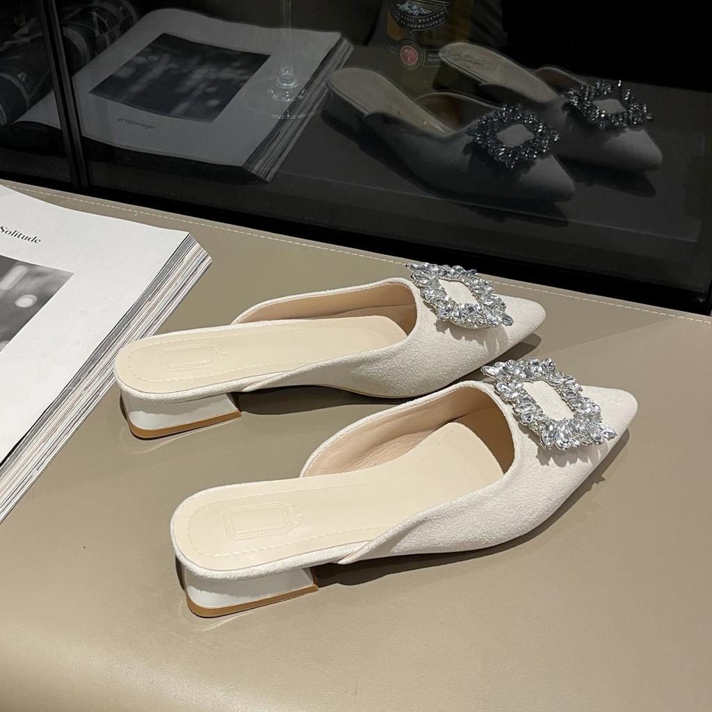 New Women's Shoes New Mules Women's High Heels Fashion Wedding Pump Women Rhinestone Pointed Toe Sandals Ladies Zapatos Mujer