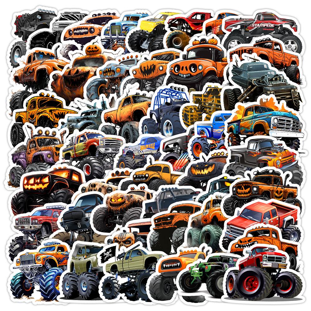 50 Cartoon Monster Truck Graffiti Stickers: Creative, Waterproof Decor for Water Bottles & Phones
