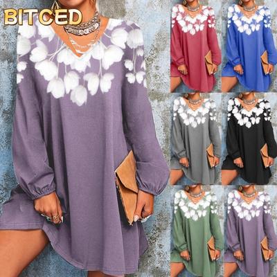 Women's Fashion Autumn Winter Long Sleeve V-Neck Casual Dresses