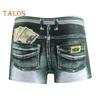 Herren-Boxerunterwäsche, mittelhoher Schnitt, Imitation von Jeans mit 3D-Druck, Shorts, Slips, elastische Wraps, U-konvexe Höschen
