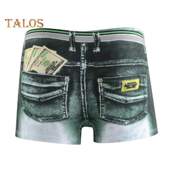 Herren-Boxerunterwäsche, mittelhoher Schnitt, Imitation von Jeans mit 3D-Druck, Shorts, Slips, elastische Wraps, U-konvexe Höschen