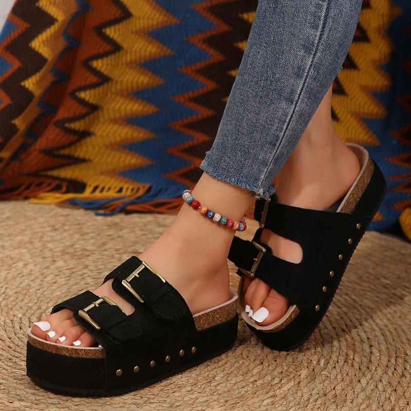 Large Platform Birkenstock Sandals Spring/Summer New Metal Buckle Beach Shoes