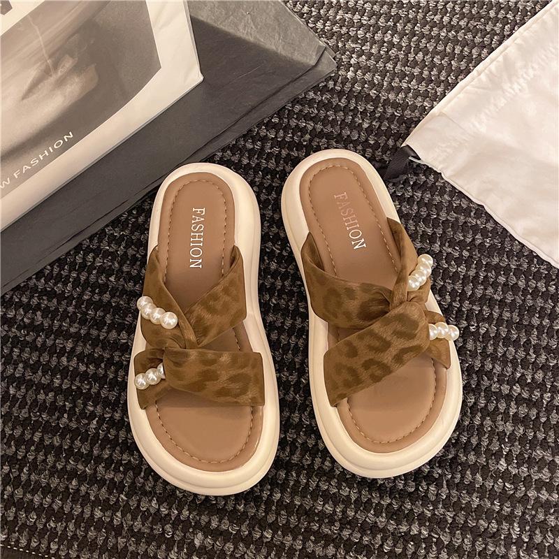 Plateau-Crossover-Slipper Damen 2025 neu modisch und bequem lässig coole Slipper Damen französische Perle mit Rock Sandalen