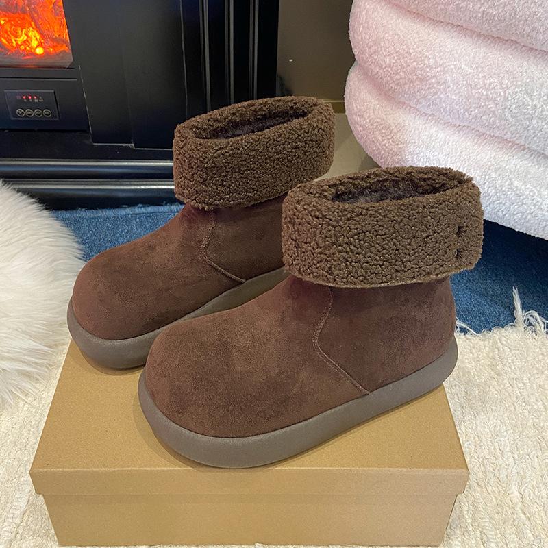 

Retro style solid color velvet warm snow boots short boots women s tide winter new round head warm cotton shoes 40 темно-коричневого кольору
