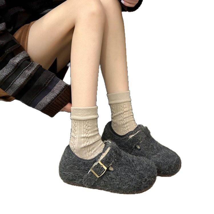 Inner Height Increase Small Plush Shoes Women's 2025 Autumn and Winter Thermal Velcro Cotton Shoes Bag Heel Boken Shoes