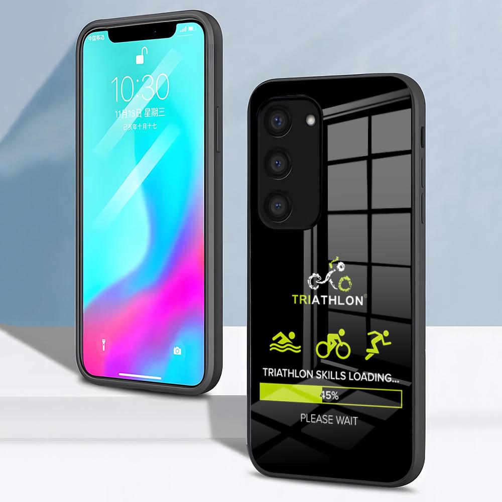 

Чехол для телефона Triathlon для Samsung S26 S25 S24 FE S23 S22 S21 Plus S20 Ultra Note20Ultra Черная стеклянная крышка Galaxy S21 5G