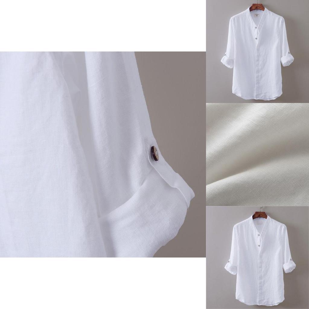 Premium Men's Loose Cotton And Linen Shirts With V-neck For Ultimate Comfort