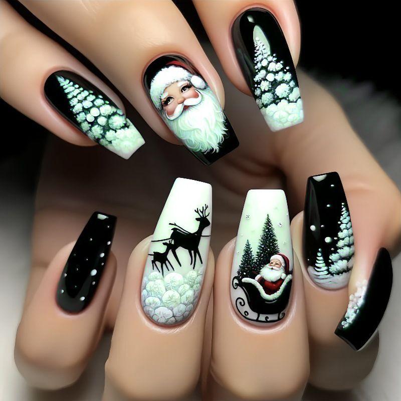 New Manicure Nail Pads European And American Festivals Christmas Elements Medium Rectangular Wearing Nail Pads