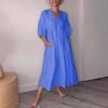 European & American Autumn Women's Cotton Linen Deep V-Neck Ruffled Casual Pocket Dress