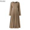 ZANZEA Damen Muslimisch Lässig Rundhals Langarm Locker Kleid
