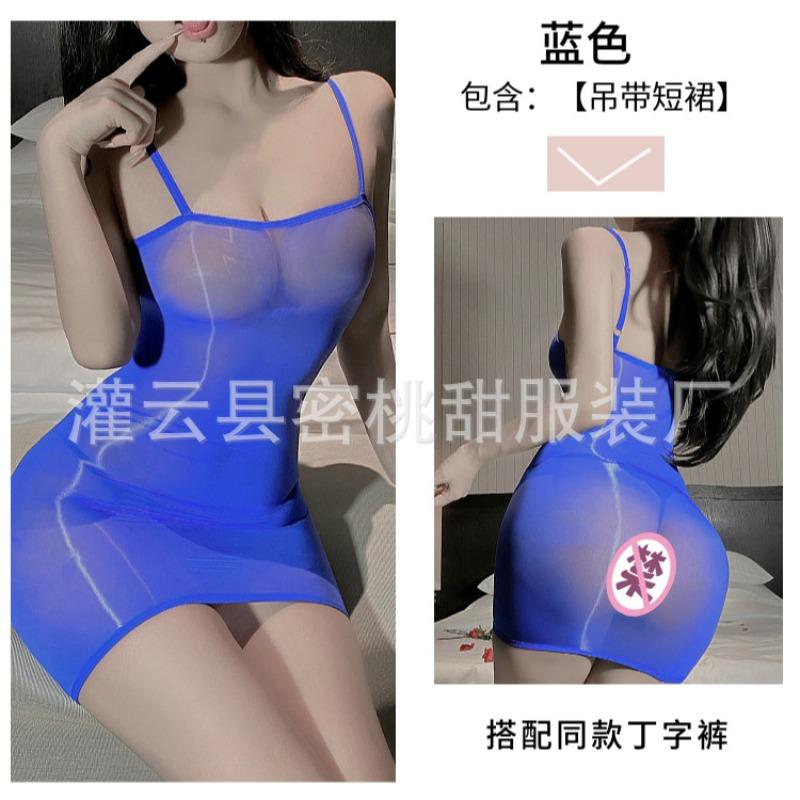 Sexy underwear pure desire transparent suspender hip wrap oily stockings sexy oily see-through tube top short skirt temptation nightdress