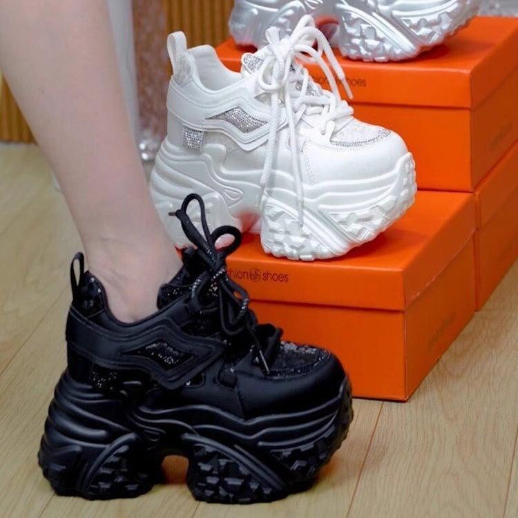 Thick-soled Dad Shoes Women's Spring 2025 New Rhinestone Warm and Heightening Women's Shoes Versatile Sports and Leisure Women's Shoes