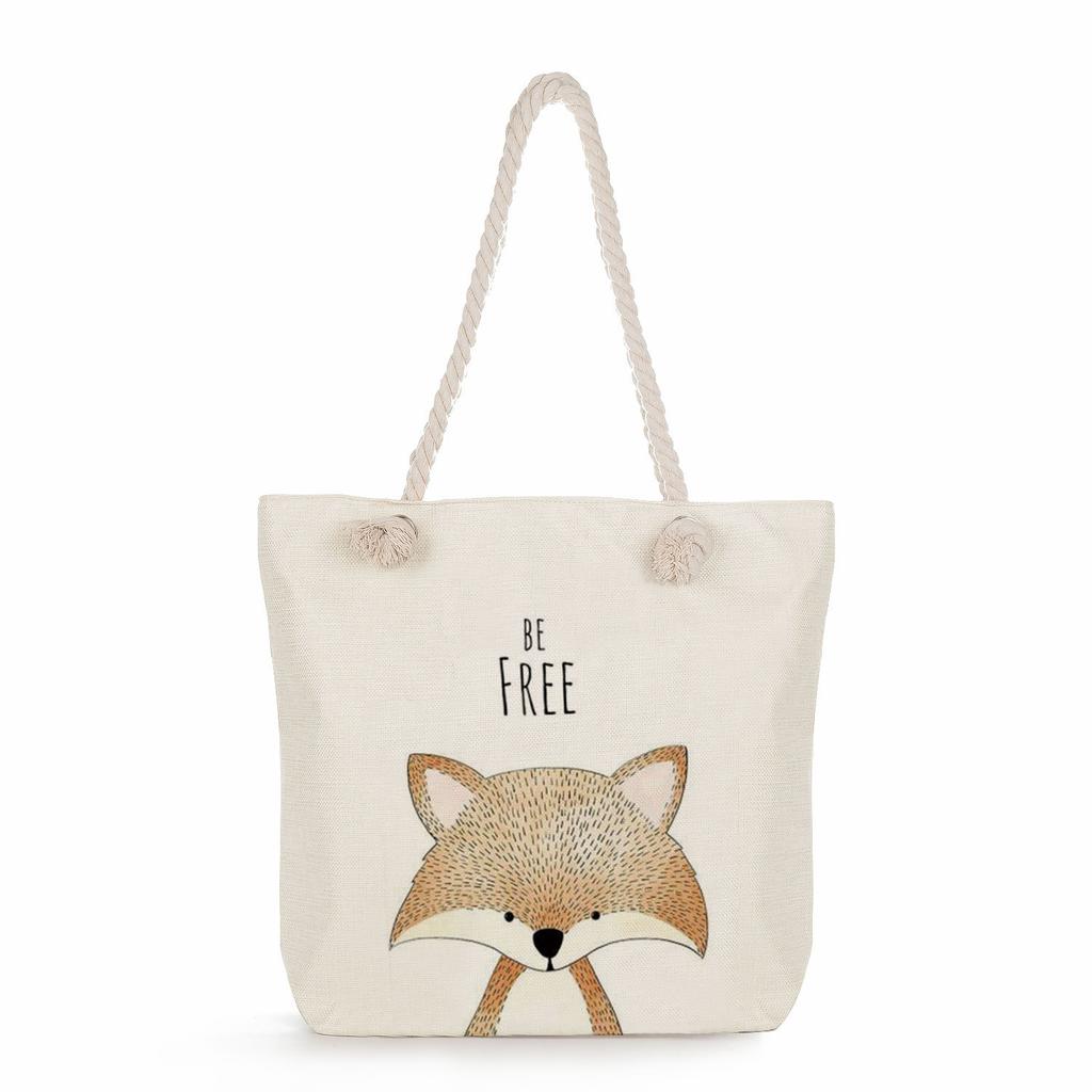 Cartoon animals print thick rope single-shoulder beach bag 7226