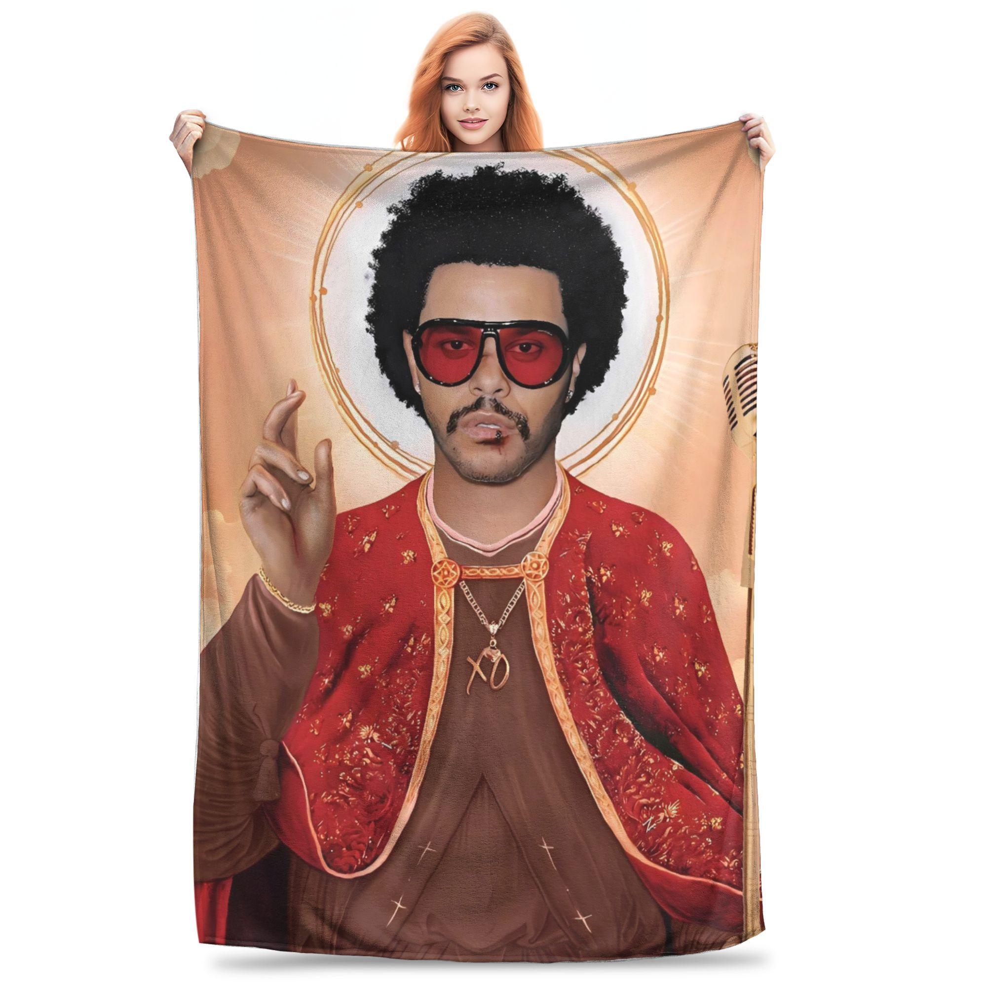 

Теплый плед с изображением рэпера и певца The Weeknd, плюшевое постельное белье для пикника, декоративные покрывала для дивана и кресла, эстетичное фланелевое покрывало, чехол для дивана-кровати 75x90cm