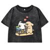 Love Filled With Shopping Carts Print Retro Tee Shirt Washed Fashion Short Sleeve Street Slim Tees Clothes Cotton Top
