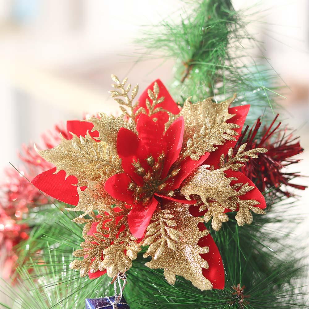 New Year Gift Festival Fake Flowers Artificial Christmas Flowers Christmas Tree Ornaments Glitter