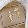 Empty Cross Set Light Luxury Temperament Gorgeous Full Diamond Necklace Female Versatile Clavicle Titanium Steel Chain