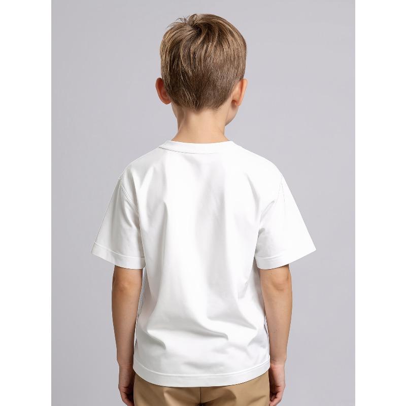 European Size Boys Round Neck Short Sleeved T Shirt with Unique English Print I 6 Now I'm 7