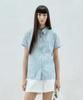 Rie Striped Half-Sleeve Shirt Sky Blue