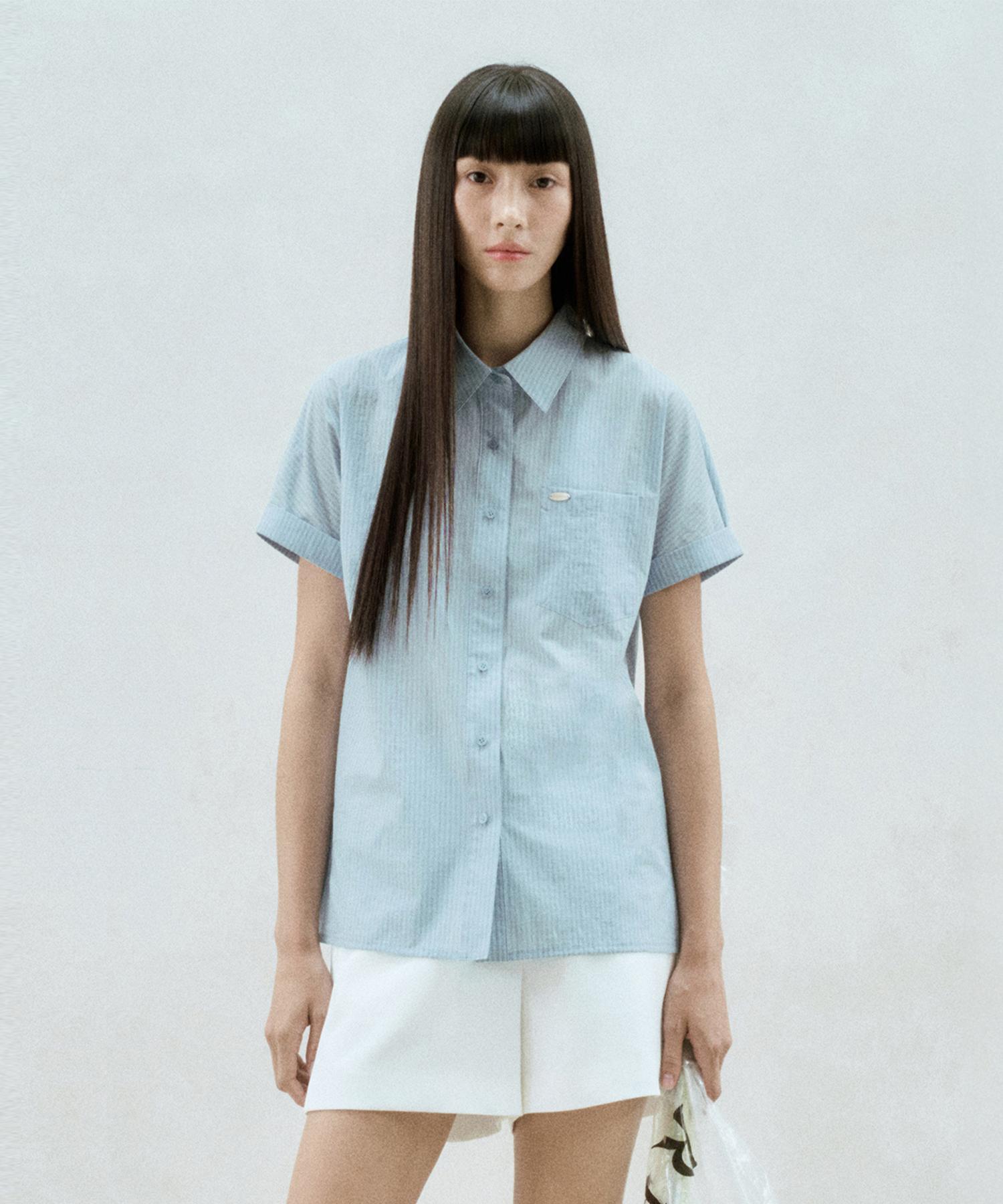 Rie Striped Half-Sleeve Shirt Sky Blue Sky Blue/S_M