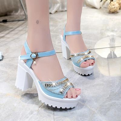 Women's Summer Shiny High Heel Sandals Buckle Open Toe Thick Bottom Large Size Sandals