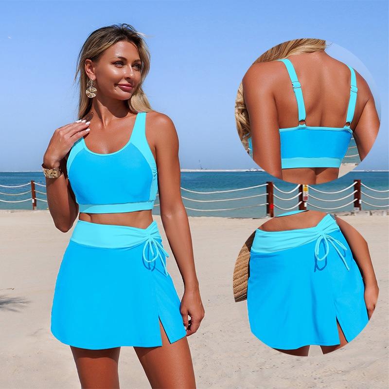 Swimsuit New European and American Split Swimsuit Women's Nylon Color Matching Skirt with Pockets Swimsuit In Stock