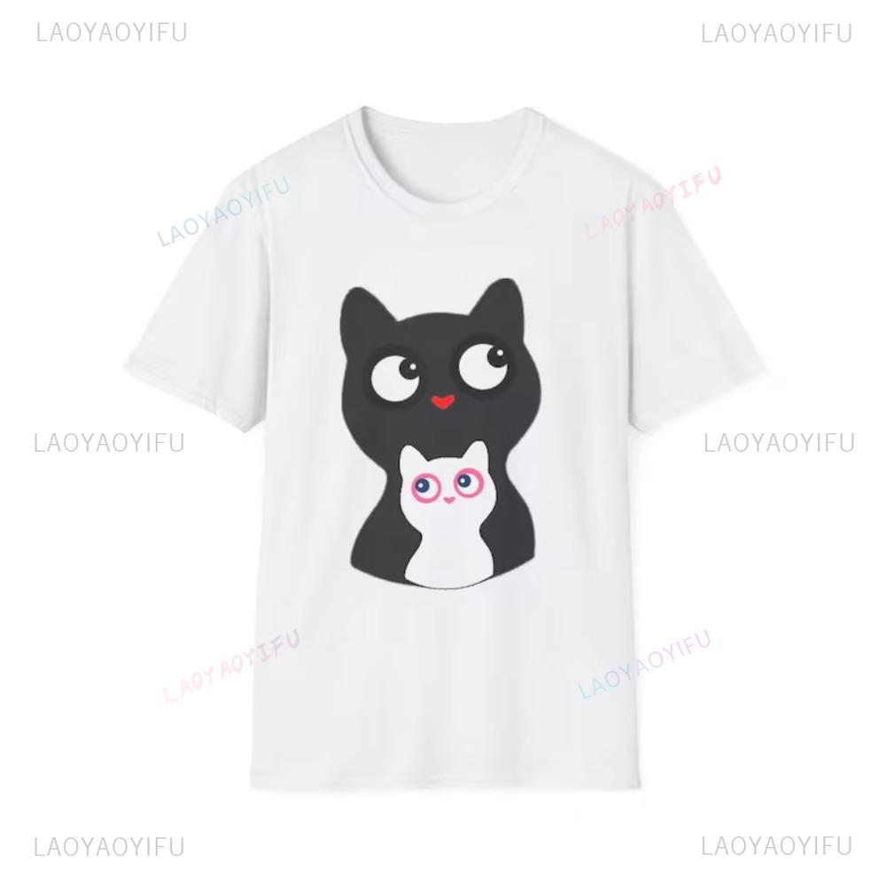 Cute Cat Graphic Tee Funny Cat Lovers TShirt Gift for Cat Mom Casual Tshirt Daily Life Simple Women Tops Crewneck Short Sleeve S
