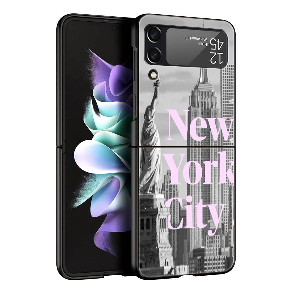 Phone Case for Samsung Galaxy Z Flip 3 4 5 6 7 Folding For Samsung Z Flip4 Flip5 PC Hard Cover NYC New York City Seaside Scenery
