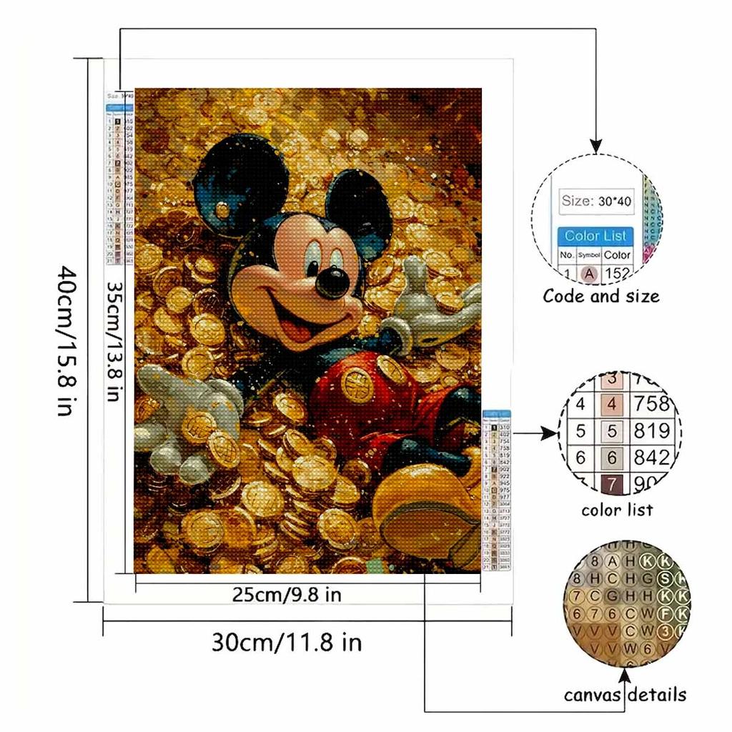 5D Diy Diamond Painting Mickey In The Pile of Gold Coins Full Drill Rhinestones Mosaic Embroidery Handmade Products Home Decor Gift