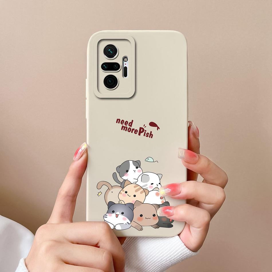 For Redmi Note 10 Pro Max Phone Case Cat Liquid Silicone Full Coverage Anti Drop Funda For Xiaomi Redmi Note 10Pro Max Bumper
