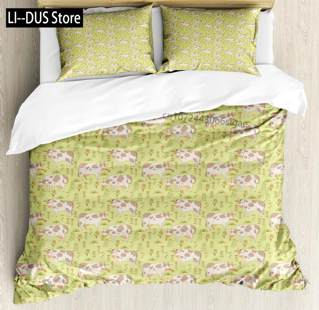 Comforter Cute Milk Cow Print Twin King Queen Microfiber Cartoon Cattle Bedding Set Farmhouse Animal Theme Comforter