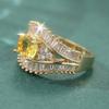 Vintage Bohemian Golden Color Copper Ring With Oval Synthetic Zirconia Women Banquet Party Fashion Ring Trend Jewelry