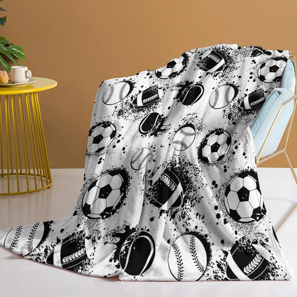 D Print Throw Blanket with Plush Flannel Fleece Perfect for Sofa and Bed  Baseball Rugby Balls Design