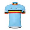2026 Belgio Ciclismo da Corsa Maglia Uomo Manica Corta Set Completo Bicicletta Mtb Abbigliamento Triathlon Retro Skinsuit Estivo Pantaloncini con Bretelle Blu
