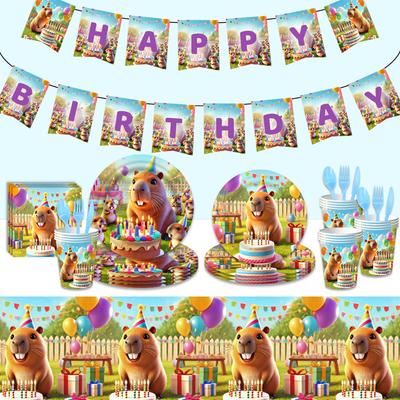 Capibara Party Cutlery Set Disposable Paper Plates Paper Cups Tissue Tablecloths Children'S Party Meals