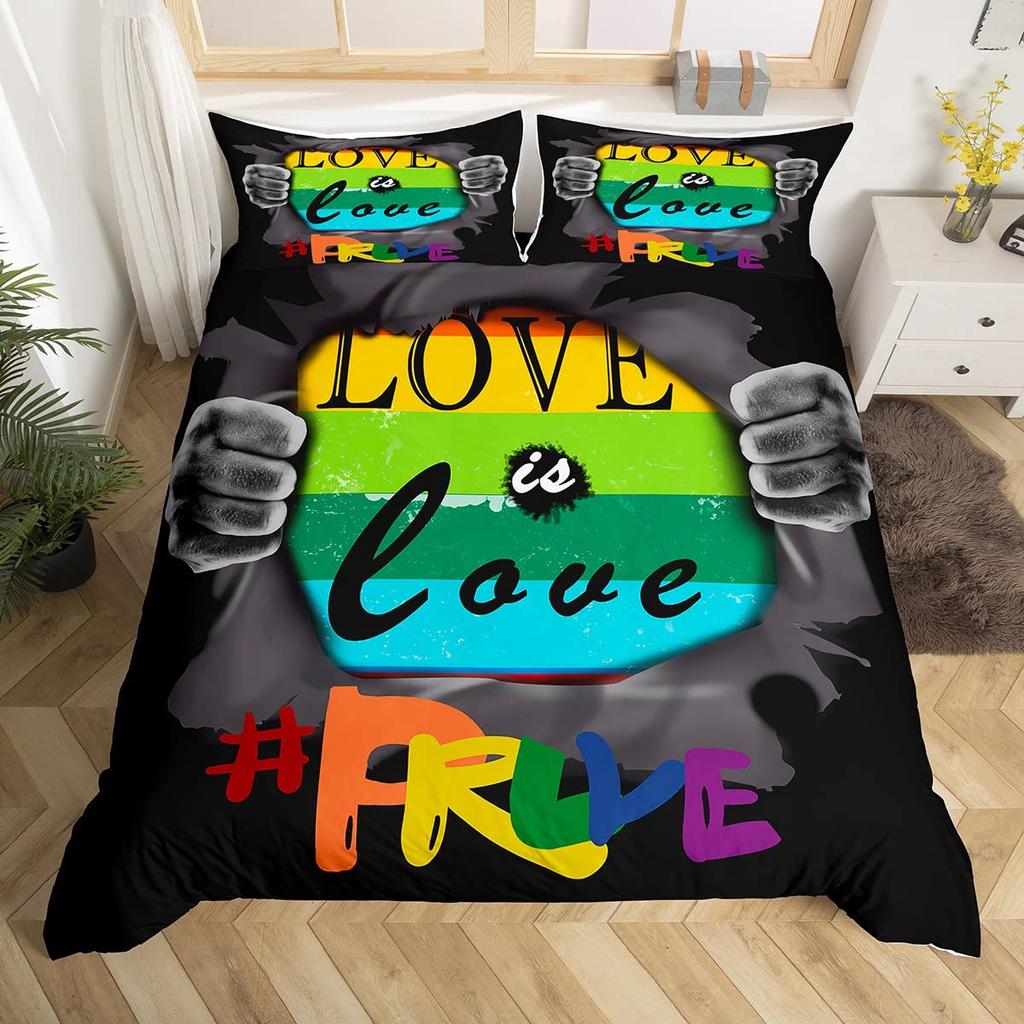 Love Is Love Duvet Cover Rainbow Bedding Set Pride For Love Theme Romantic Comforter Cover Colorful Cartoon Car Bedspread Cover