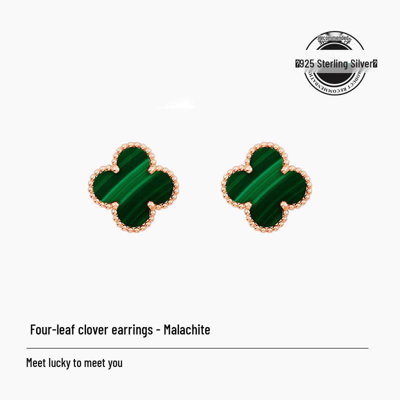 Mini náušnice puzety z mincovního stříbra S925 s jetelem a motýlkem s akcenty achátu a mušle pro ženy