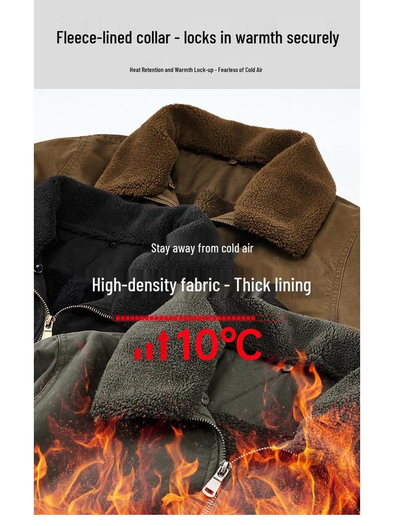 2025 Men's Velvet Jacket: Wear-Resistant, Warm, Detachable Fur Collar, Cotton Coat