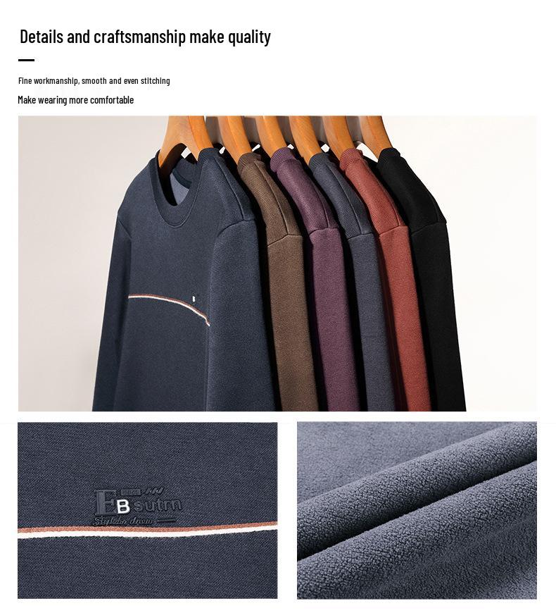 Men's Fleece-Lined Round Neck Long Sleeve Warm Wool T-Shirt