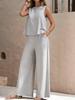 Elegant Solid Color Two-Piece Set: Crew Neck Tank Top & Wide-Leg Pants - Women's Clothing 2026
