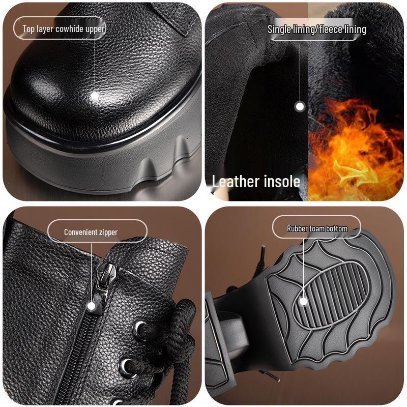 Women's Genuine Leather Martin Boots - Thick Sole, High Heel, Petite Height Boost, Versatile British Style for Autumn/Winter.