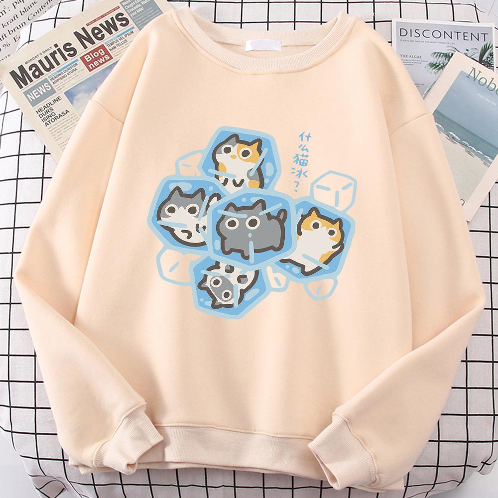 Ice Cat Dibujos Animados Divertidos Gatos Lindo Estampado Sudadera Hombre Mujer Harajuku Cuello Redondo Sudadera con Capucha Estampados Otoño Ropa Deportiva Sudadera Holgada