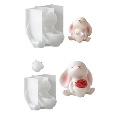 Rabbit Holding Flower Vase Silicone Mold Portable Charm Holder Resin Mold For Resin Jewelry Making And DIY Crafts