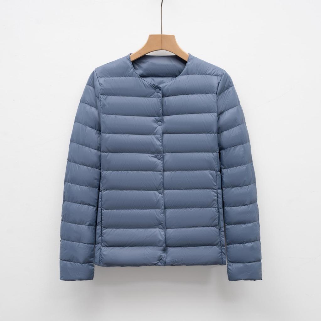 Luz de Inverno Jaqueta Simples Quente de Outono e Inverno Feminina de Gola Redonda Curta